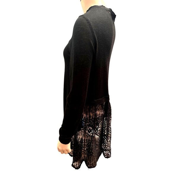 CCC Black Lace Trimmed Long Cardigan Sweater With Scalloped Front Edges Size Med - Picture 4 of 7